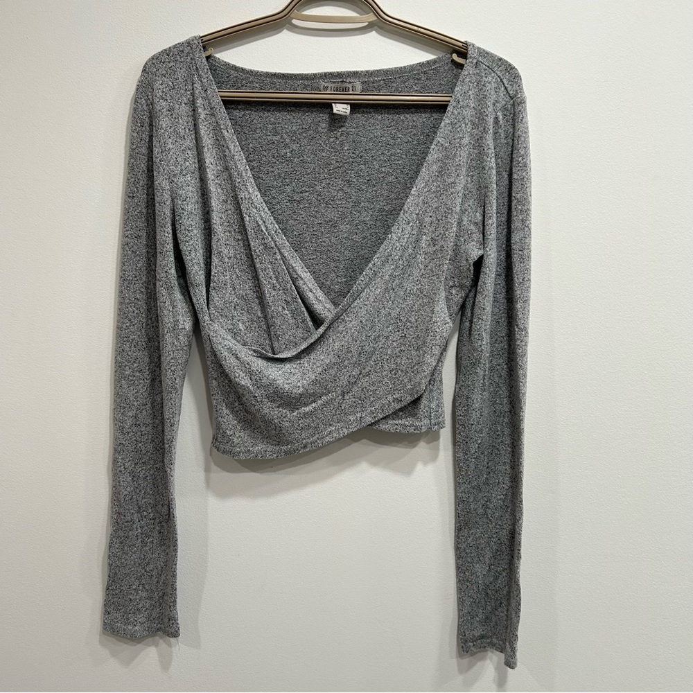 Gray Long Sleeve Ballerina Wrap Top